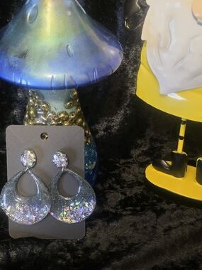 Handmade Black Glittery Resin Earrings